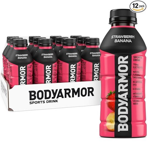 BODYARMOR Sports Drink, Strawberry Banana, Electrolyte Drink Hydration, 16 Fl Oz Bottles (12 Pack), Flavored Coconut Water with B Vitamins & Antioxidants