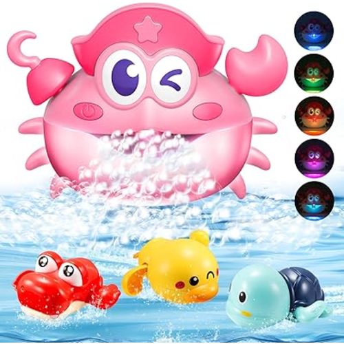 Baby Bath Toys,Light Up Crab Bubble Machine Blower with LED Lights,3 Cute Wind-Up Bath Toys for Kids Ages 1-3 4-8 Toddler Bathub Toy Great Birthday Gifts for Kids