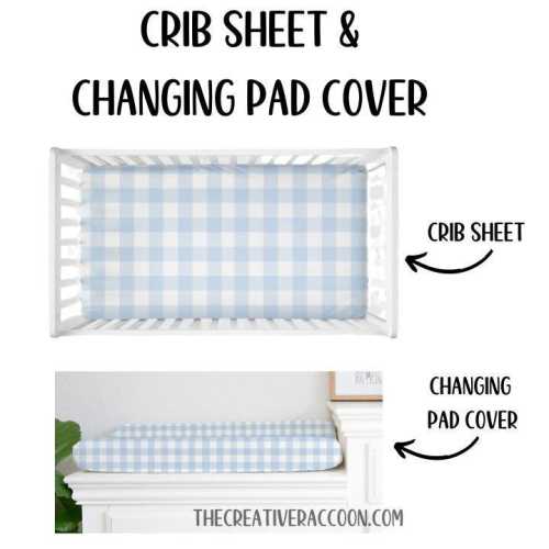 Gingham Check Crib Sheets Changing Pad Cover Light Blue Nursery Gift for Baby Checkered Plaid Cotton Fitted Crib Sheet Boy Crib Bedding