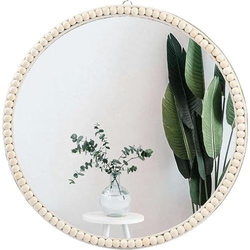 20 inch Wall Mirror, Boho Design for Living Room, Bedroom, Bathroom Decor, Hand Woven Rattan Mirror