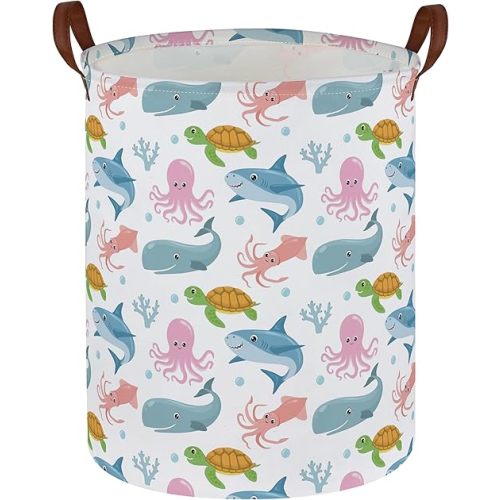Kids Laundry Hamper,Ocean Laundry Basket Collapsible Boys and Girls Storage Baskets for Home Decor,Office,Toy Organizer,(Sea Fish)