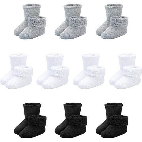 Baby Socks Newborn Terry Cotton Ankle Crew Socks 0-3 Months Girls Preemie Turn Cuff Infant Sock 10 Pairs