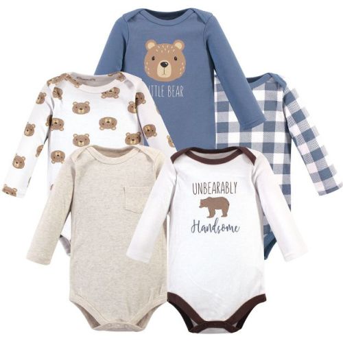 Hudson Baby Basics Infant Boys Cozy Long Sleeve Bodysuits 5-Pack, Sweet Bear Adventures, 3-6 Months