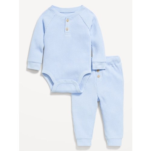 Long-Sleeve Thermal-Knit Henley Bodysuit and Pants Set for Baby