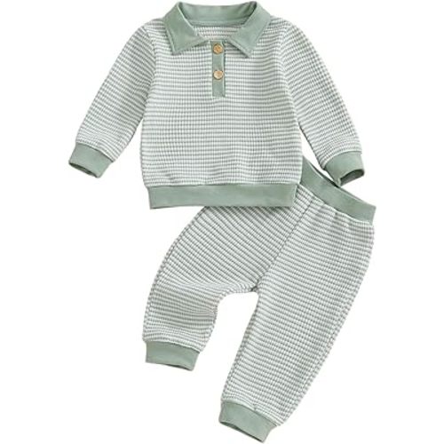 VISGOGO Baby Boy Clothes Toddler Fall Winter Outfit Sweater Toddler Boy Striped Clothes 6 12 18 Months 2 3T 4T Pant Set