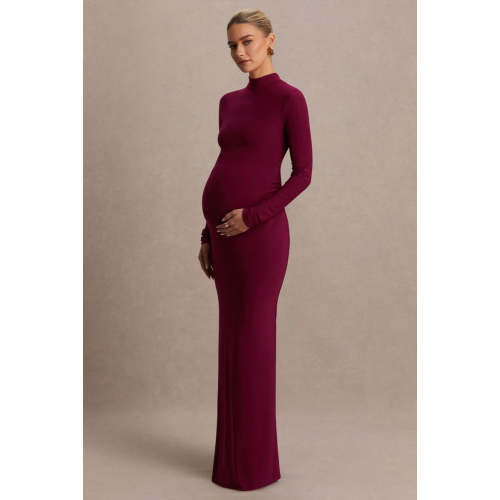 Alejandra | Burgundy Maternity Long Sleeve High Neck Maxi Dress