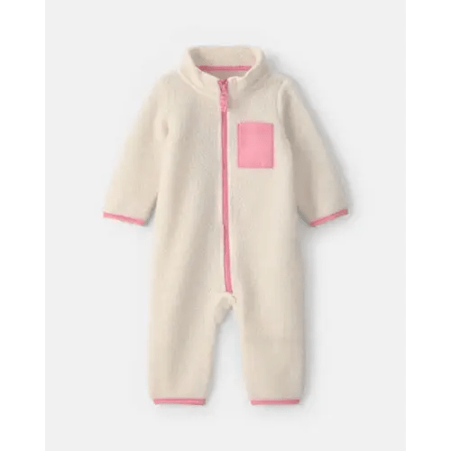 Baby Girl Color Block Fleece Long-Sleeve Jumpsuit - Cream/Pink | Carter's