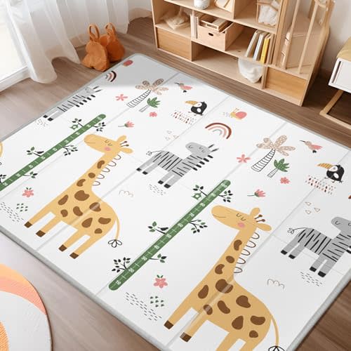 XL Baby Play Mat for Floor, PIGLOG 79" x 71" Foam Play Mat, Foldable Playmat for Playyards, Waterproof Anti-Slip Floor Playing Mats for Babies, Toddlers, Infants, Reversible Baby Crawling Mat, Giraffe
