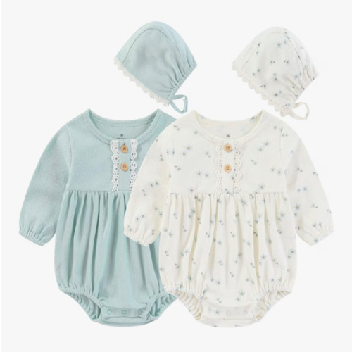 Ruliby Baby Girl Clothes Cotton Bubble Romper Floral Bodysuits Infant Outfit Set