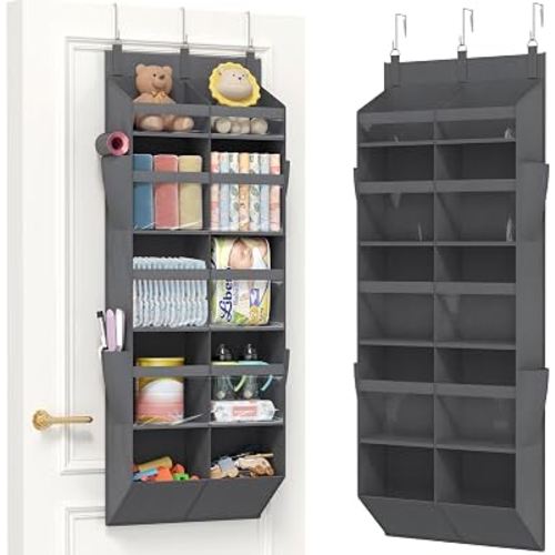 Lifewit 1 Pack Over the Door Organizer, 10 Section Clear Window Hanging Storage with 4 Side Pockets, Sturdy Anti Tilt 40 lbs Load Behind Door for Closet, Bedroom, Bathroom, Nursery, Dorm, Gray