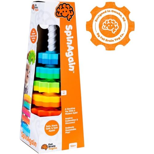 Fat Brain Toys SpinAgain, Baby Stacking & Spinning Toys for Toddlers Ages 1+