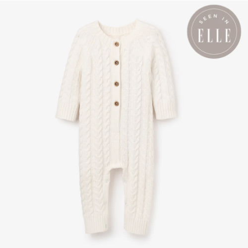 Whisper White Horseshoe Cable Knit Baby Jumpsuit