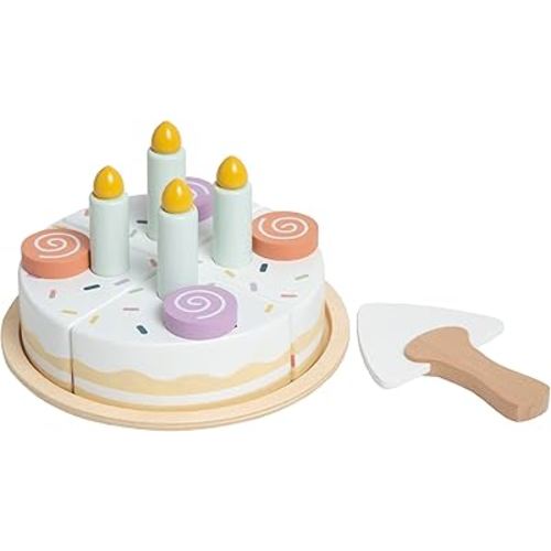 Pearhead Celebration Montessori Birthday Cake Toy Set, Wooden Play Toys for Developmental Learning, Play Kitchen Sets for Toddlers Ages 3+ Years, Pretend Play Food Sets, 14 Piece Wooden Play Toy Set