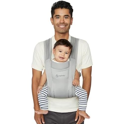 Ergobaby Embrace Baby Carrier Newborn to Toddler - Lightweight Ergonomic Baby Carriers - Cozy Essentials (7-25 Pounds), Soft Air Mesh, Soft Grey