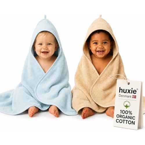 Hooded Baby Bath Towels, 100% Organic Cotton, 32"x32" 2-Pack