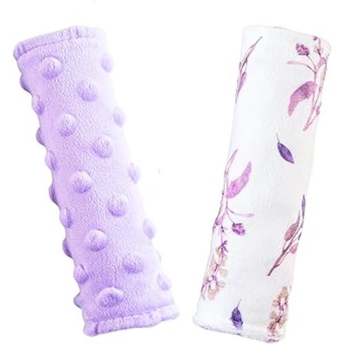 Carseat Strap Covers for Babies, Ultra Soft Double-Sided Use Shoulder Covers, 2 Pack Infant Seat Belt Covers for Car Seats/Strollers/High Chairs, for Baby Toddler Infant Boy Girl,Purple Floral