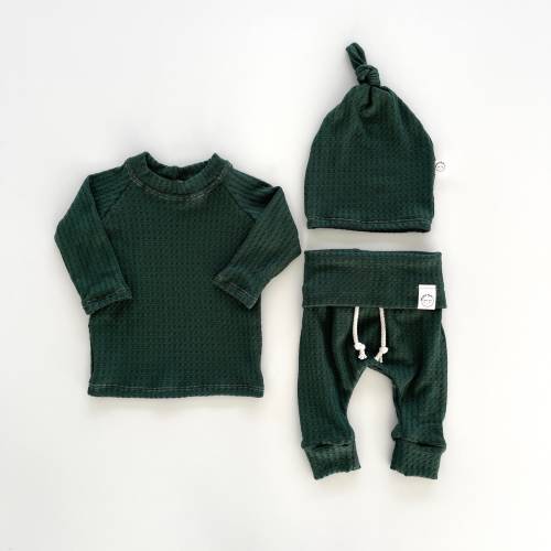 Pine Green Waffle Knit Baby Outfit - Winter Baby Boy Clothes | Christmas Baby Photo Outfit | Unisex Baby Clothes | Neutral Infant Gift Set