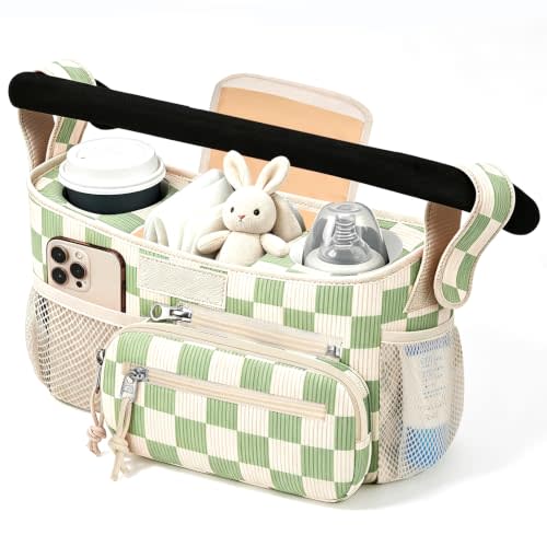 Universal Stroller Organizer, Stroller Caddy with Cup Holder | Large Capacity,Detachable Bag,Waterproof,Machine washable,Long Shoulder Straps,Fits Most Strollers