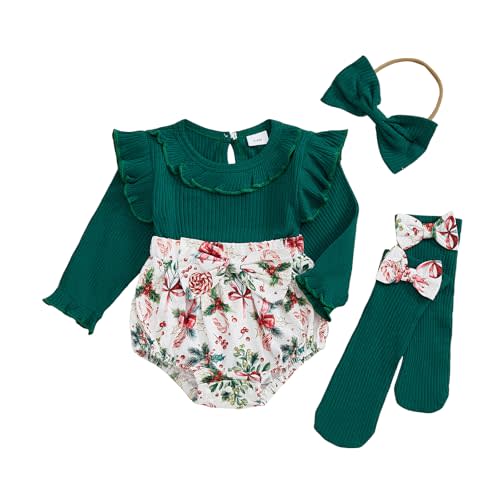 Tuwetueua My First Christmas Baby Girl Outfit Gingerbread Man Print Ruffle Long Sleeve Romper Baby Girl Christmas Outfit