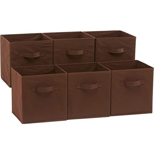 Amazon Basics Collapsible Fabric Storage Bins with Handles, Cube Organizer, Lightweight Fabric, 10.5"x10.5"x11", Brown, 6-Pack
