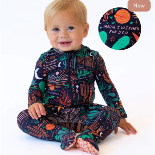 Bamboo Footie Zipper Baby Pajama - Desert Cactus Bamboo Onesie Sleeper - Mama I Wished for You Affirmation – Raising Mama