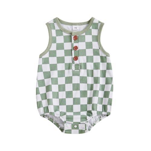 MoZiKQin Baby Boy Girl Clothes Newborn Checkered Bubble Romper Sleeveless Jumpsuit Infant One Piece Summer Outfit