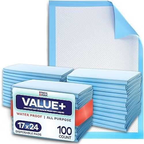 Chucks Pads Disposable [100-Pack] Underpads 17"x 24" Incontinence Chux Pads Absorbent Fluff Protective Bed Pads, Pee Pads for Babies, Kids, Adults & Elderly | Puppy Pads Large for Training Leak Proof
