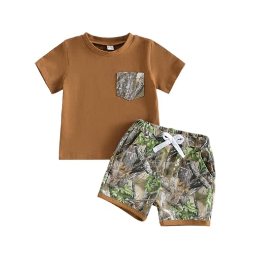 Toddler Baby Boy Hunting Clothes Pocket Short Sleeve T-Shirt Camo Shorts Pants Set Summer Outfits