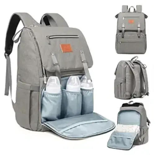 KeaBabies Baby Diaper Bag Backpack with Changing Pad - Waterproof Baby Bag for Mom and Dad, Insulated Bottle Pockets, Durable Toddler, Twin, Boy Girl Diaper Backpack for Travel, Large (Classic Gray)