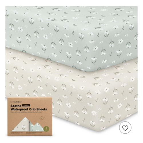 KeaBabies 2pk Soothe Waterproof Fitted Crib Sheets for Girl, Boy, 52x28 100% Organic Soft Cotton Crib Mattress Protector Sheet (Herb)