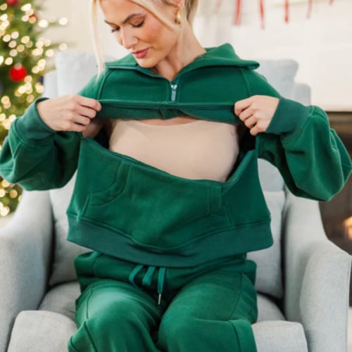 Emerald Zip Across Nursing Pullover
