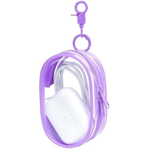 1|2|4 Pack Storage Bag for Organizing Data Cables, Earphone, Chargers, Keys, Change, Blind Box Doll Transparent Display Bag, Tech Pouch, Portable Multi-Function Storage (Purple,1 Pack)