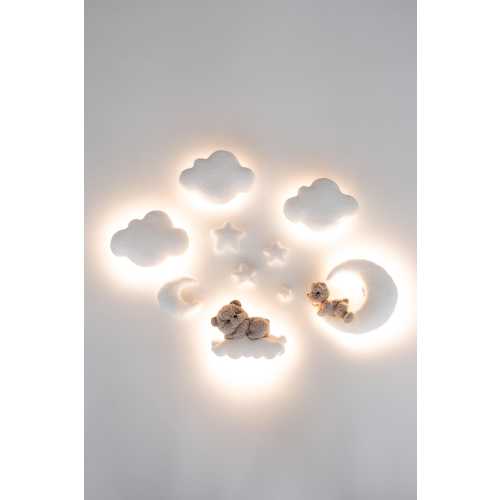 Handmade Bouclé Nursery Wall Decor: Teddy Bear, Moon, Stars LED Light