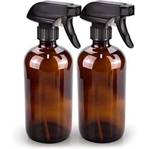 Bontip Glass Spray Bottle, Amber Glass Spray Bottle Set & Accessories Refillable for Plants Window Cleaners Aromatherapy Facial Hydration Watering Flowers Hair Care (2 Pack/16 oz) (Amber)