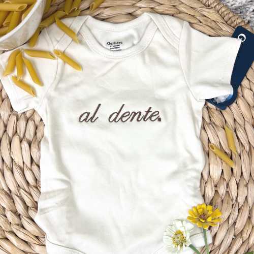 Embroidered Al Dente Baby Onesie: Pasta Baby Bodysuit, Funny Foodie Baby Shower Gift, Cute Infant Outfit