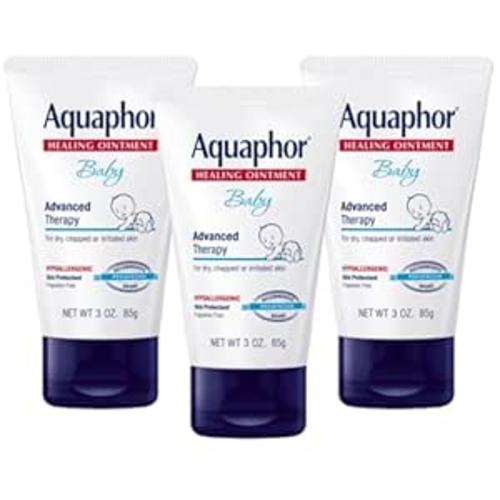 Aquaphor Baby Healing Ointment, Advanced Therapy for Chapped Cheeks and Diaper Rash, 3 oz. Tube (Pack of 3)