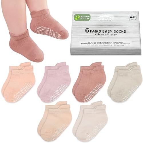 Mother's Choice Organic Cotton Ankle Baby Socks 6 Pairs, (6M - 5Y) Soft Breathable Grip Non Slip Socks In Multicolors Unisex