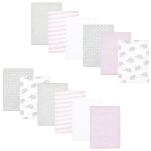 Luvable Friends Hudson Baby Flannel Burp Cloths 12pk, Purple Elephants