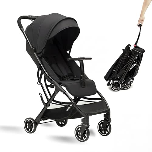 COOL KIDS Portable Stroller with Automatic Fold，Lightweight Umbrella Stroller with Pop Out Sun Canopy，Compact Strollers for Travel(Black)