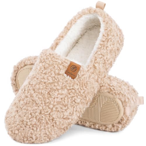 EverFoams Women’s Soft Curly Slippers Memory Foam Lightweight House Shoes | Birthday Gift, Machine Washable, Wool-like, Warm Polar Fleece Lining, Anti-slip Sole, Indoor Cozy Loafer, Fall Slippers