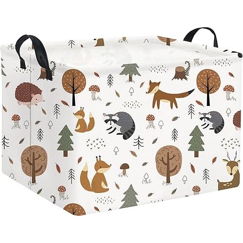 HIYAGON Rectangular Kids Storage Basket Baby Nursery Basket for Boys Bunny Room Decor Cute Toy Storage Organizer Bins Bedroom(Tree Animal)