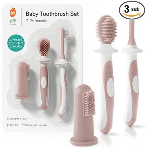 Cherish Baby Care Baby Toothbrush Set 0-2 Years - Silicone (Rose Pink)