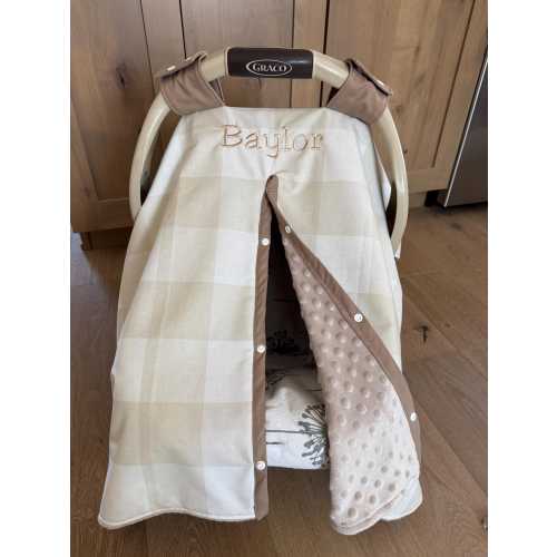 Baby Car Seat Covers - Beige Plaid Baby Carseat Cover  - Baby Boy - Shower Gift