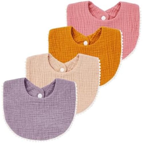 Nishine 4 Pack Muslin Baby Bibs - Toddler Boys & Girls Cotton Drooling Bibs with Snap (Yellow Pack-4pcs) : Amazon.co.uk: Baby Products
