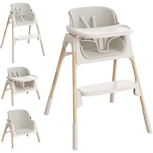Mloong High Chair for Babies and Toddlers - Adjustable 4-in-1 Baby High Chairs with Dishwasher Tray, Easy Clean Highchair, Beige
