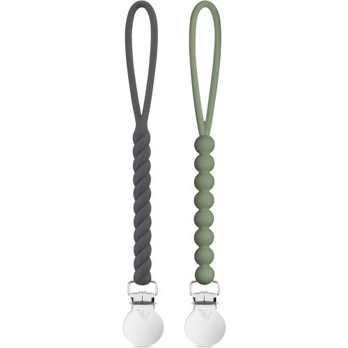 Ryan & Rose Cutie Clip 2 Pack - Pacifier Clip Holder Silicone (Roper-Smoke/Judy-Ivy)