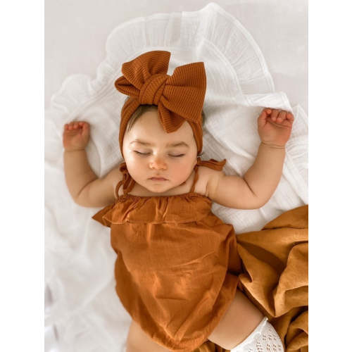 CHUNKY WAFFLE BOW HEADBAND - AMBER