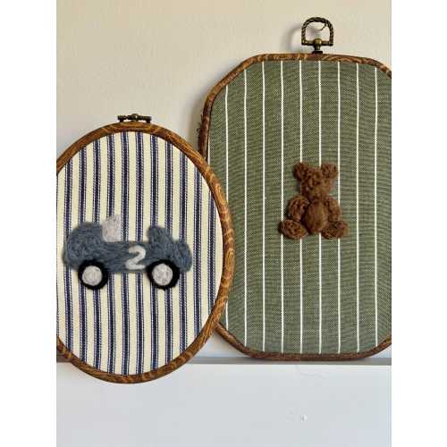 Handmade felt race car frame