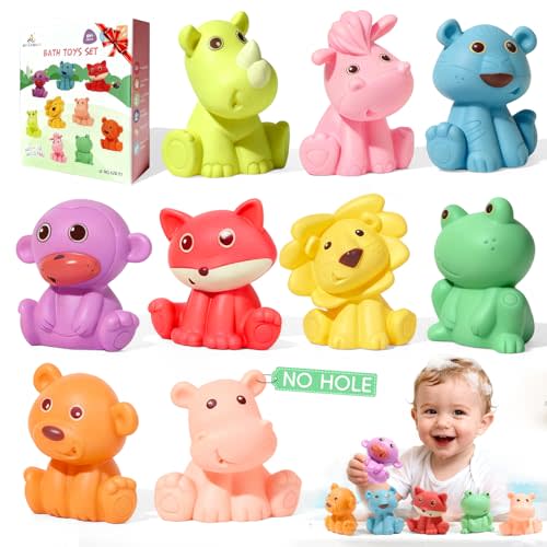 Baby Bath Toys for Babies 6-12 Months | Sealed, No Hole & Mold Free Bath Toys for Toddlers | Soft & Safe Floating Bathtub Water Pool Toys for Babies, 9 PCS Wild Animals Tub Toys