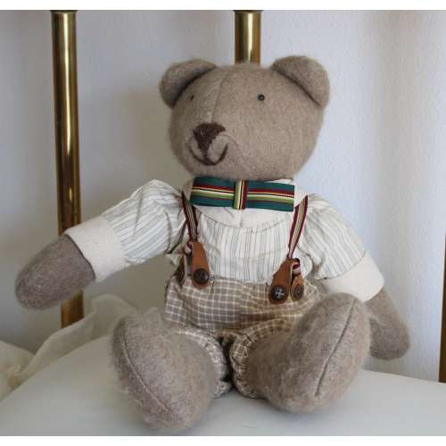 Felted Wool Teddy Bear Suspenders Bow Tie Knickers